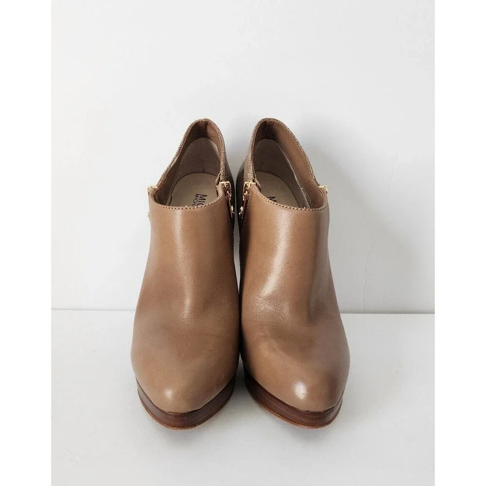 Women's Michael Kors York Double Zip Booties 8 M Dune Leather High Heels Shoes